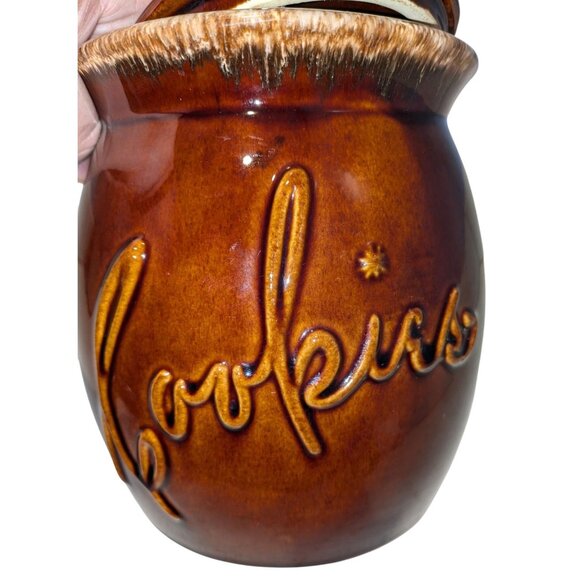 Hull Cookie Jar with Lid Oven Proof Brown Drip Glazed Ceramic Pottery with Lid - Picture 2 of 16